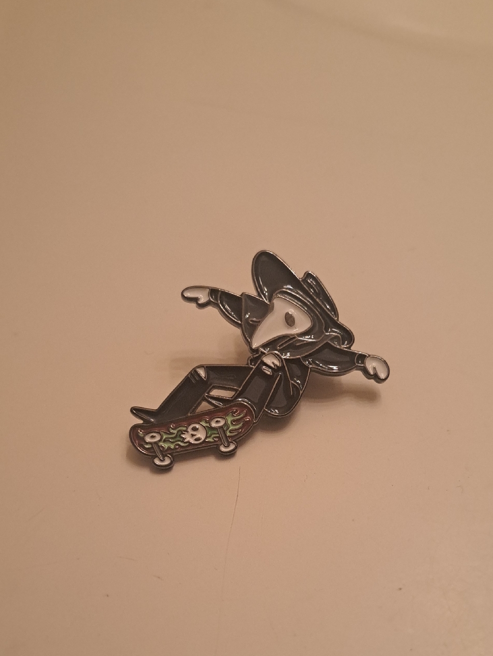 Plague Doctor Skateboarder Enamel Pin in Black, White & Green
